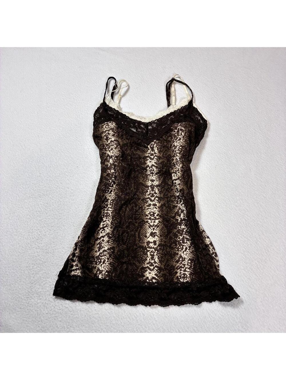 Almost Famous double layered lace tank top brown animal print & white Size large
